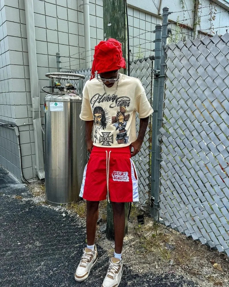 Trendy Brand Fashion Versatile Loose Half-sleeved Top Men Y2k Harajuku Hip-hop Rock Anime Cartoon Printed Short-sleeved T-shirt