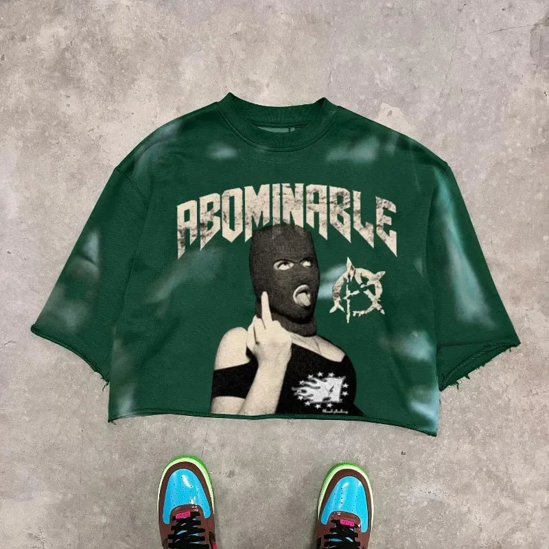 Y2K New Trend American Hip-hop Punk Portrait Graphic Print Super Green T-shirt Men's and Women's T-neck Cotton Short Shirt